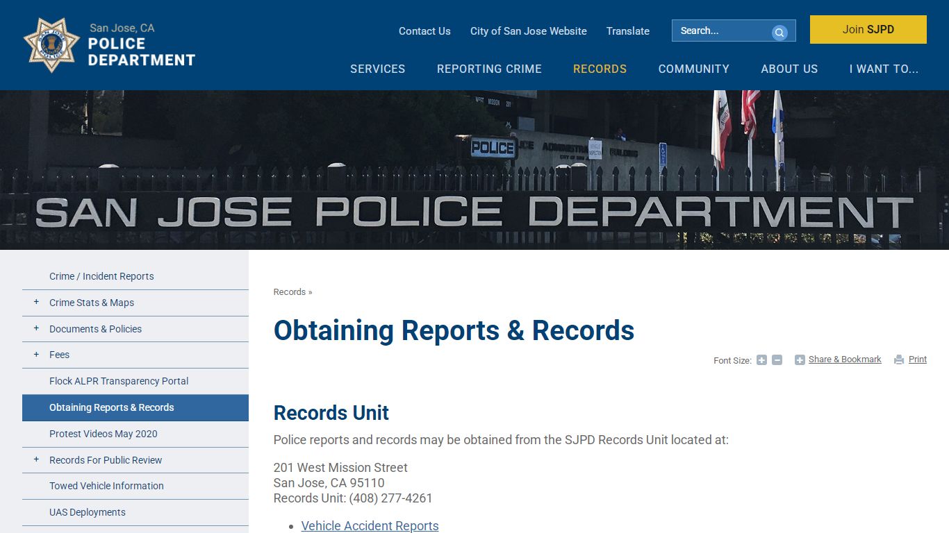 Obtaining Reports & Records - San Jose Police Department